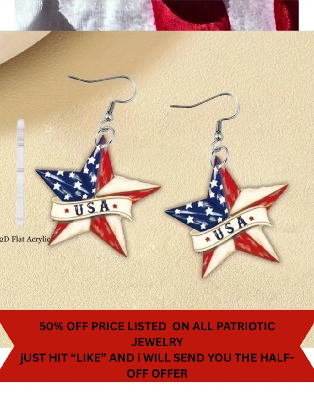Acrylic Star  & Flag Earrings Lightweight Patriotic Fourth of July Jewelry USA